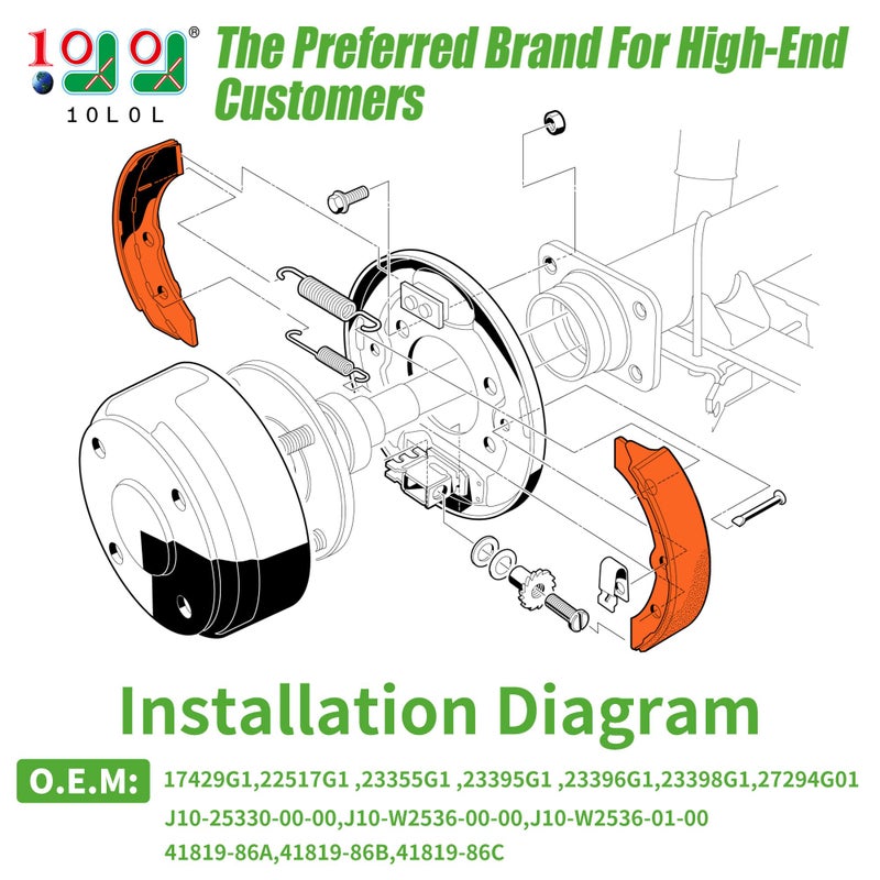 10L0L أحذية فرامل عربة الجولف 10L0L، وسادات فرامل بديلة لعربة نادي DS&Carryall (تعديل يدوي) 1981-1994، لـ EZGO G&E 1982-1986، لـ Yamaha G1 1979-1981، Columbia Par Car G&E 1986-2017 - Image 2